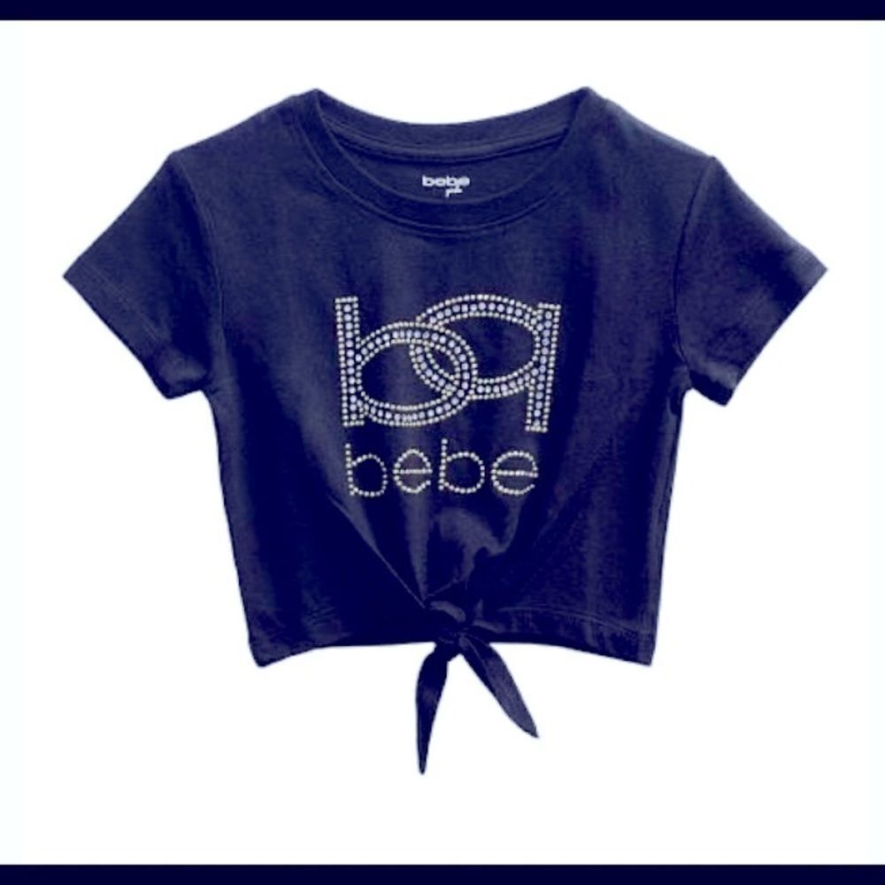 🛍Toddler BeBe Girls Rhinestone Black Logo knot -Front Top-